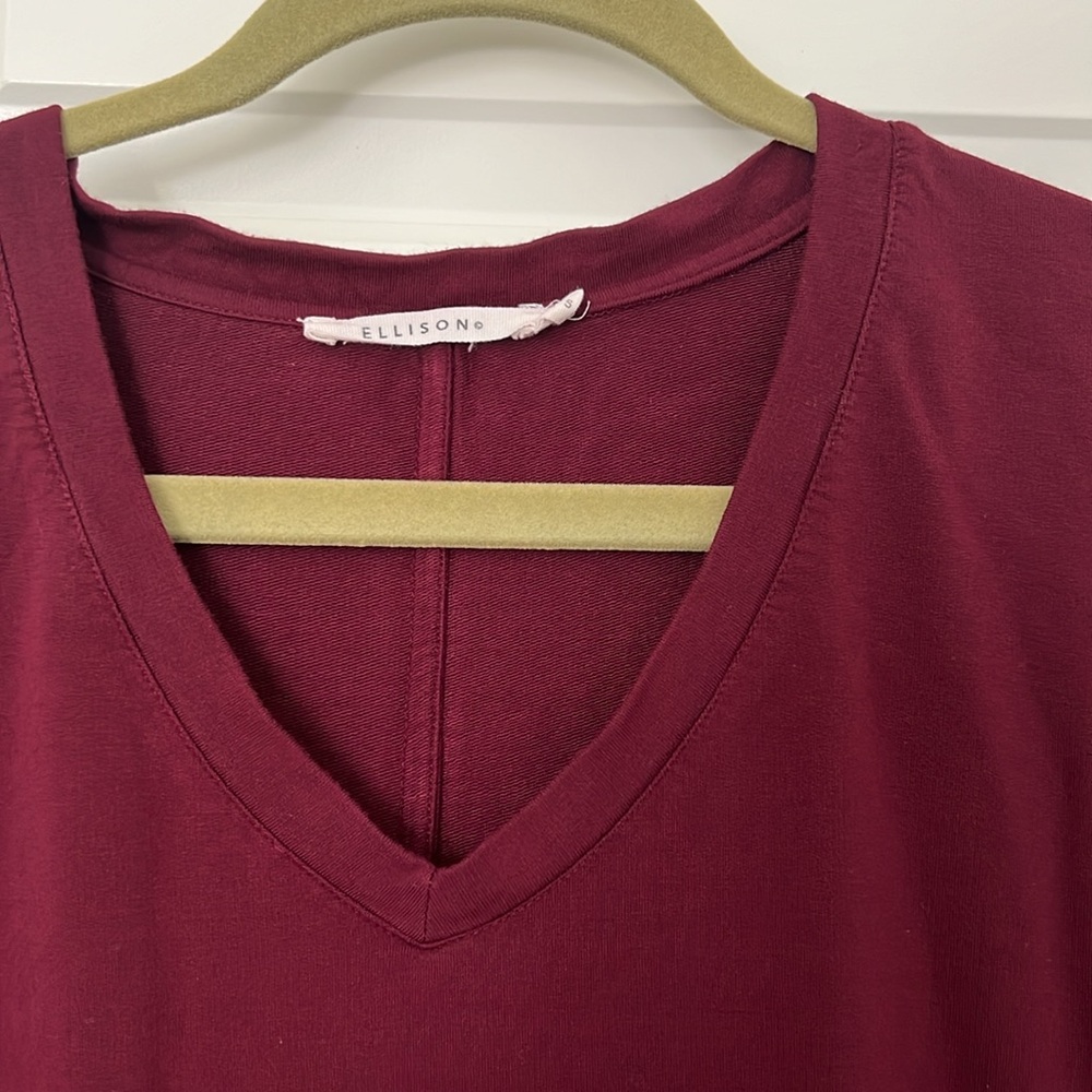 Ellison burgundy neck tunic top, Size small. - Picture 2 of 4